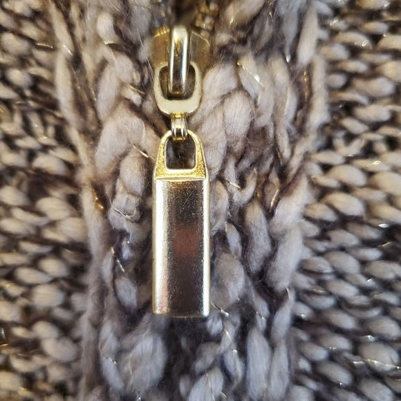 Charter Club Brown Tweed Metallic Faux Fur Collar Wool Blend Zipper Boho Vest - Picture 6 of 13